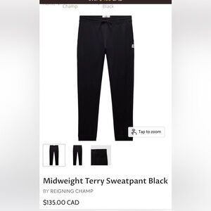 Reigning Champ Midweight Terry Sweatpant Black s L